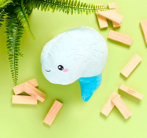 GIF of brain toy plushie in lay flat
