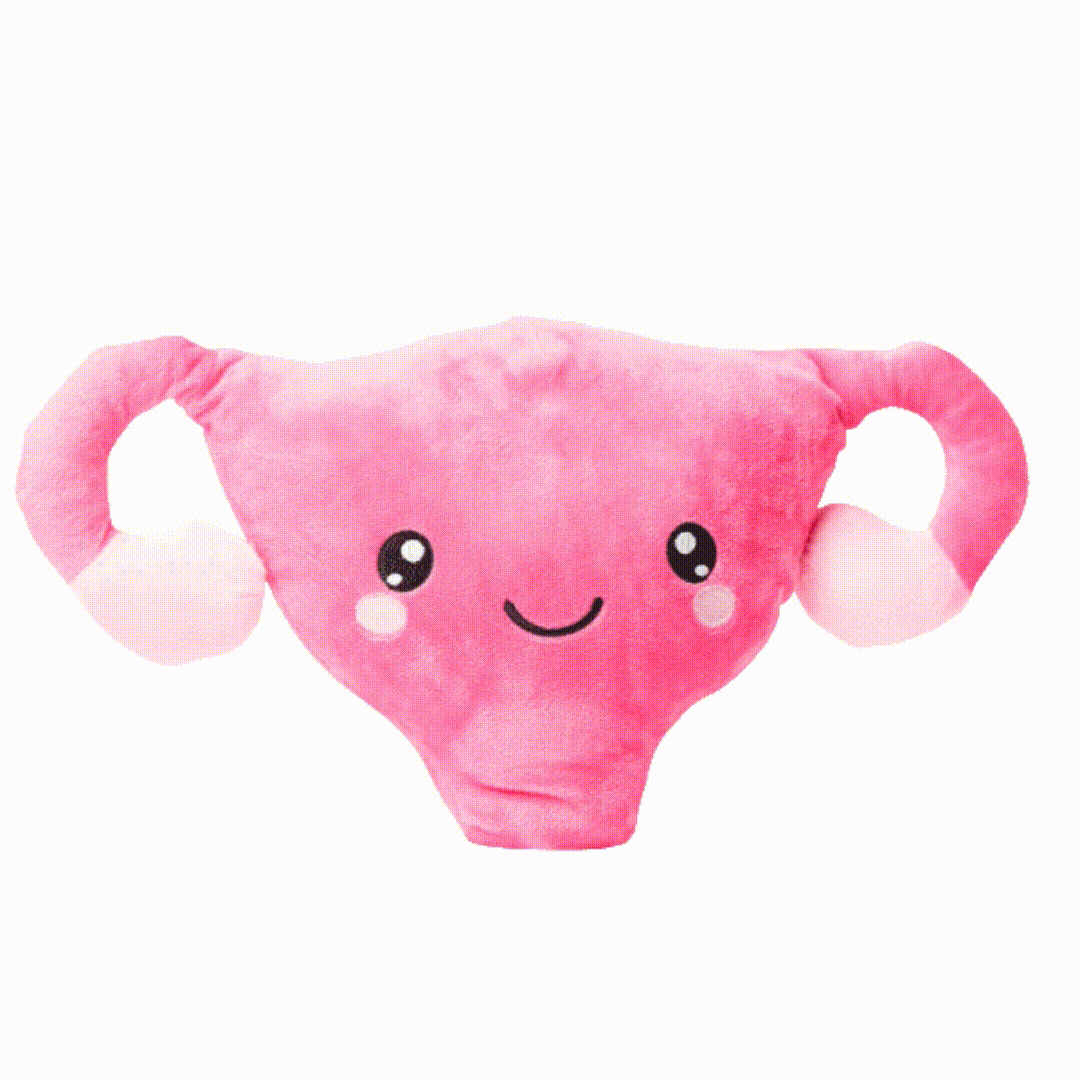 GIFs of uterus, ivory breast and tan breast plushies.