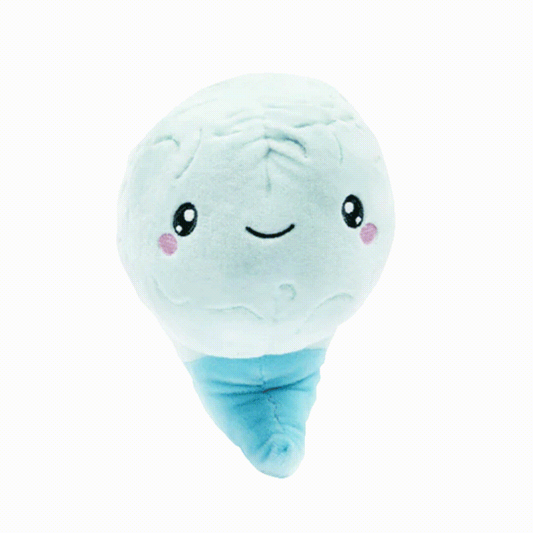 GIFs of brain, spine, and neuron toy plushies
