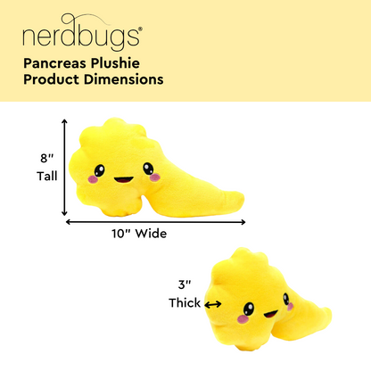 nerdbugs pancreas plushie product dimensions 8 inches tall 10 inches wide 3 inches thick